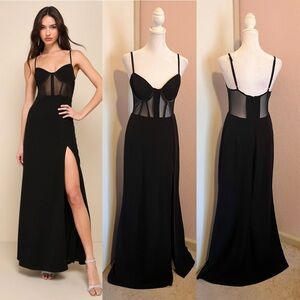 Sultry Mentality Black Mesh Bustier Sleeveless Maxi Dress from Lulus
